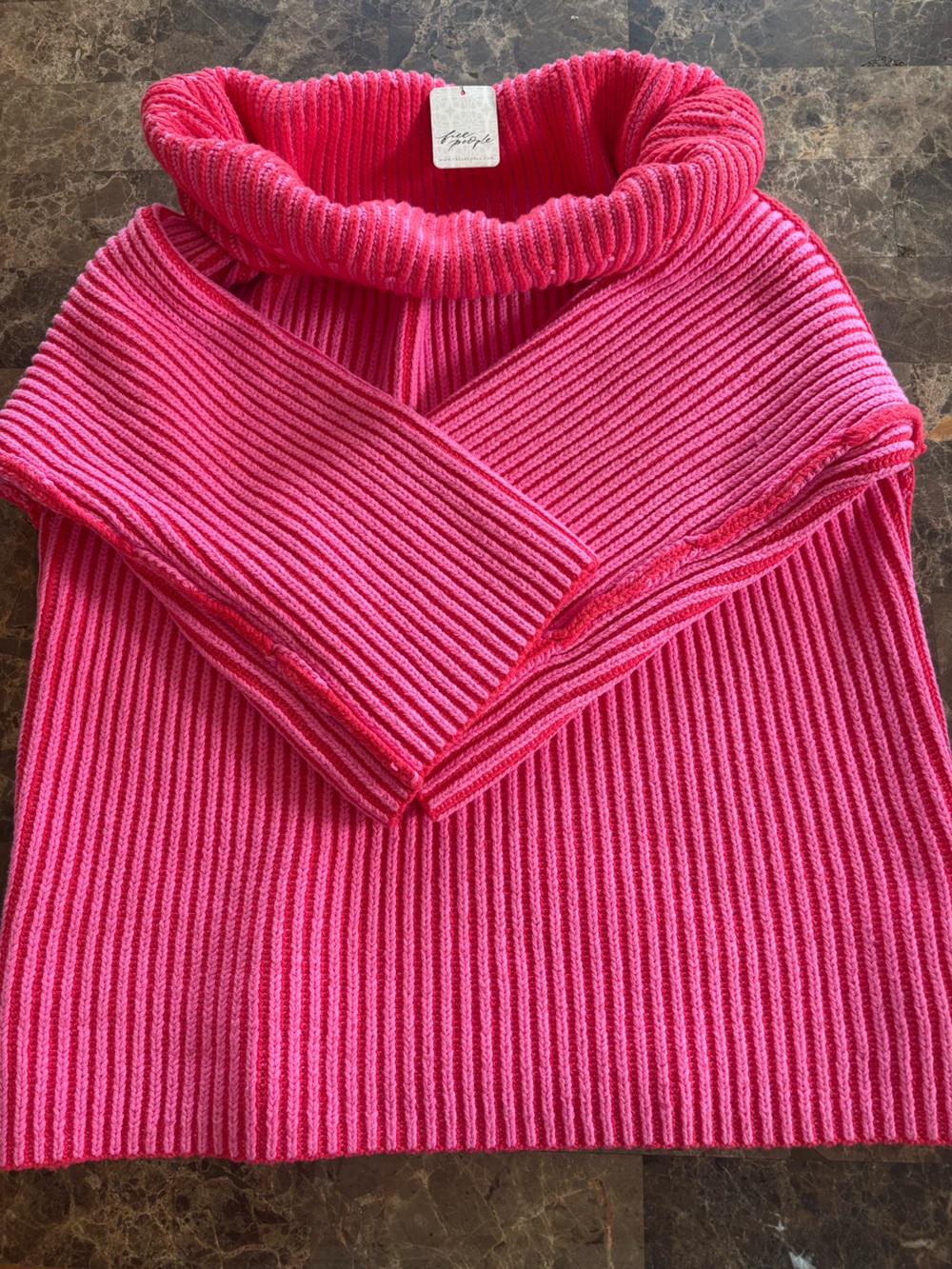 Free People Hot Pink Ribbed Cowl Neck Sweater